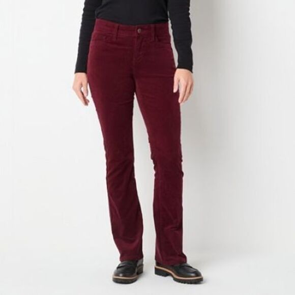 St Johns Bay Bootcut Corduroy Pants Womens 12 Burgundy Slimming Stretch NEW - Picture 1 of 13